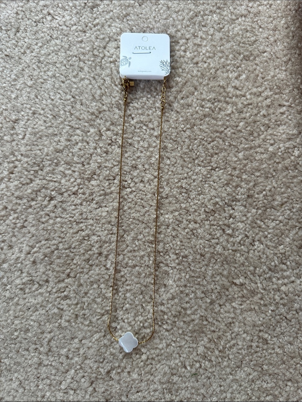 Atolea 16” Gold Chain Necklace with White Clover Pendant